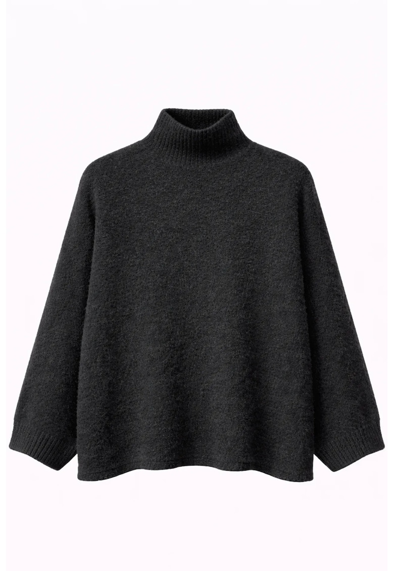 Pulover dama - supradimensionat - guler inalt - 100% poliester - Negru