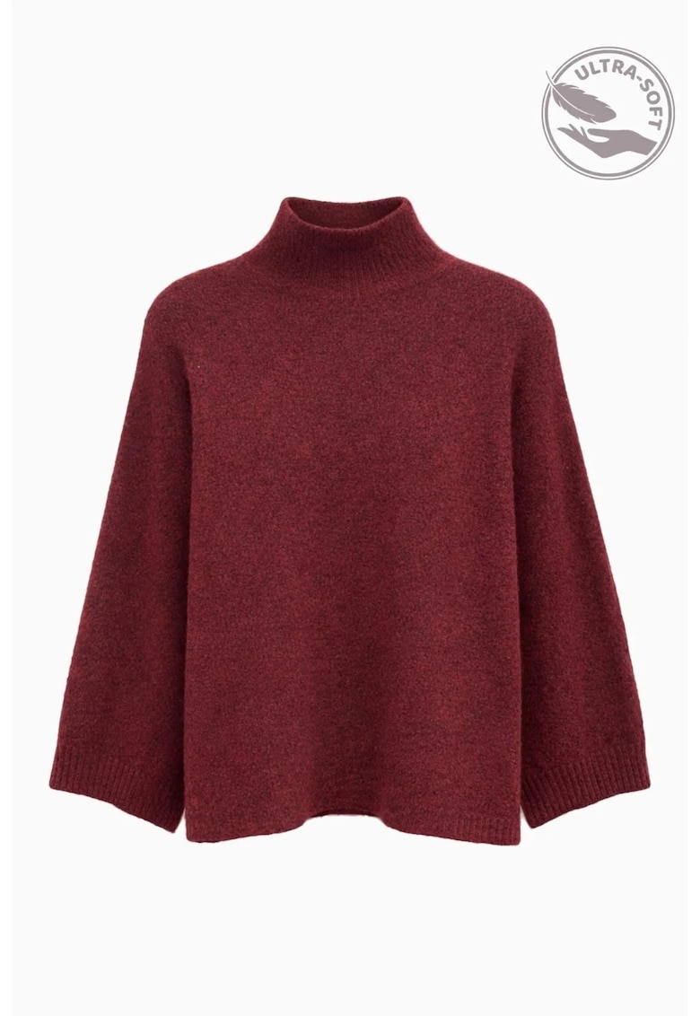 Pulover dama - supradimensionat - guler inalt - 100% poliester - Visiniu