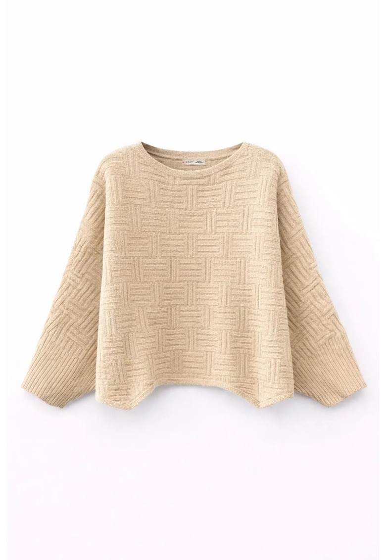 Pulover dama - supradimensionat - texturat - bej natural - One Size