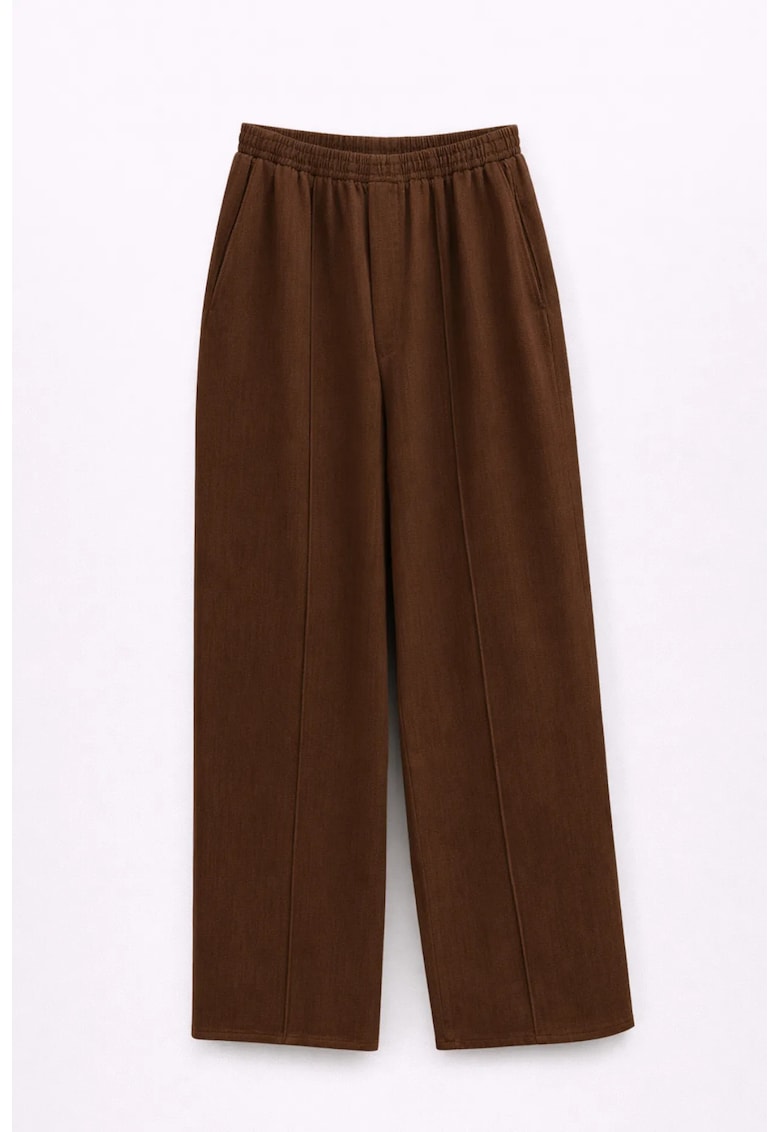 Pantaloni dama - talie elastica - negru - bumbac - Maro deschis