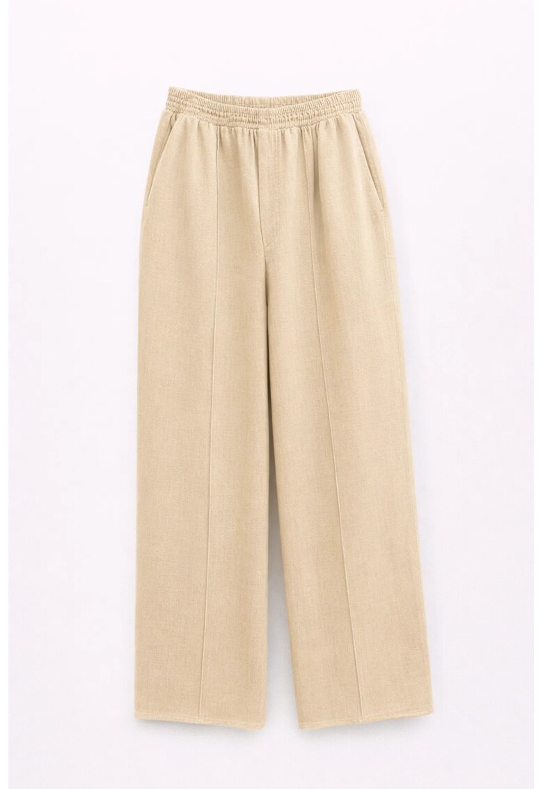 Pantaloni dama - Palazzo - talie elastica - bej natural - bumbac