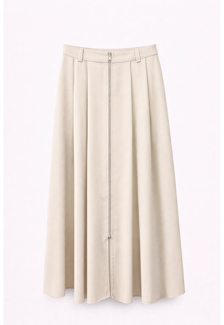 Fusta midi talie inalta - croiala in A - bej