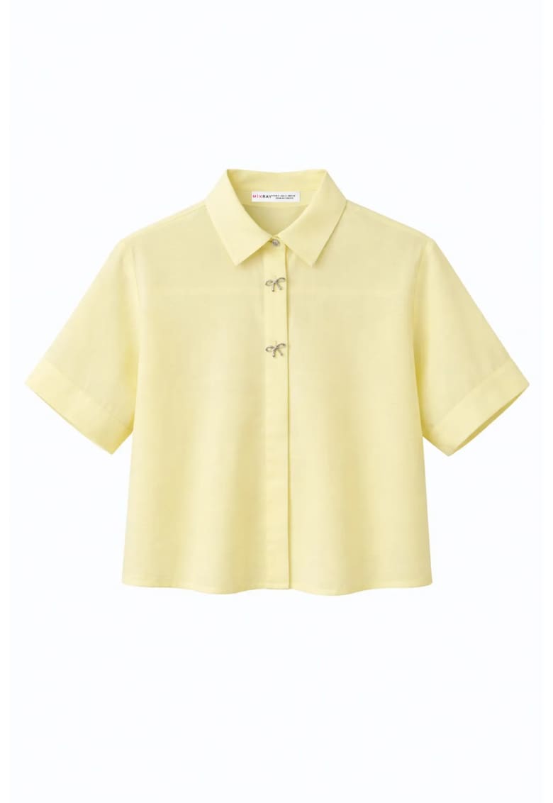 Camasa dama - camasa scurta cu maneca scurta - galben lamaie - textil