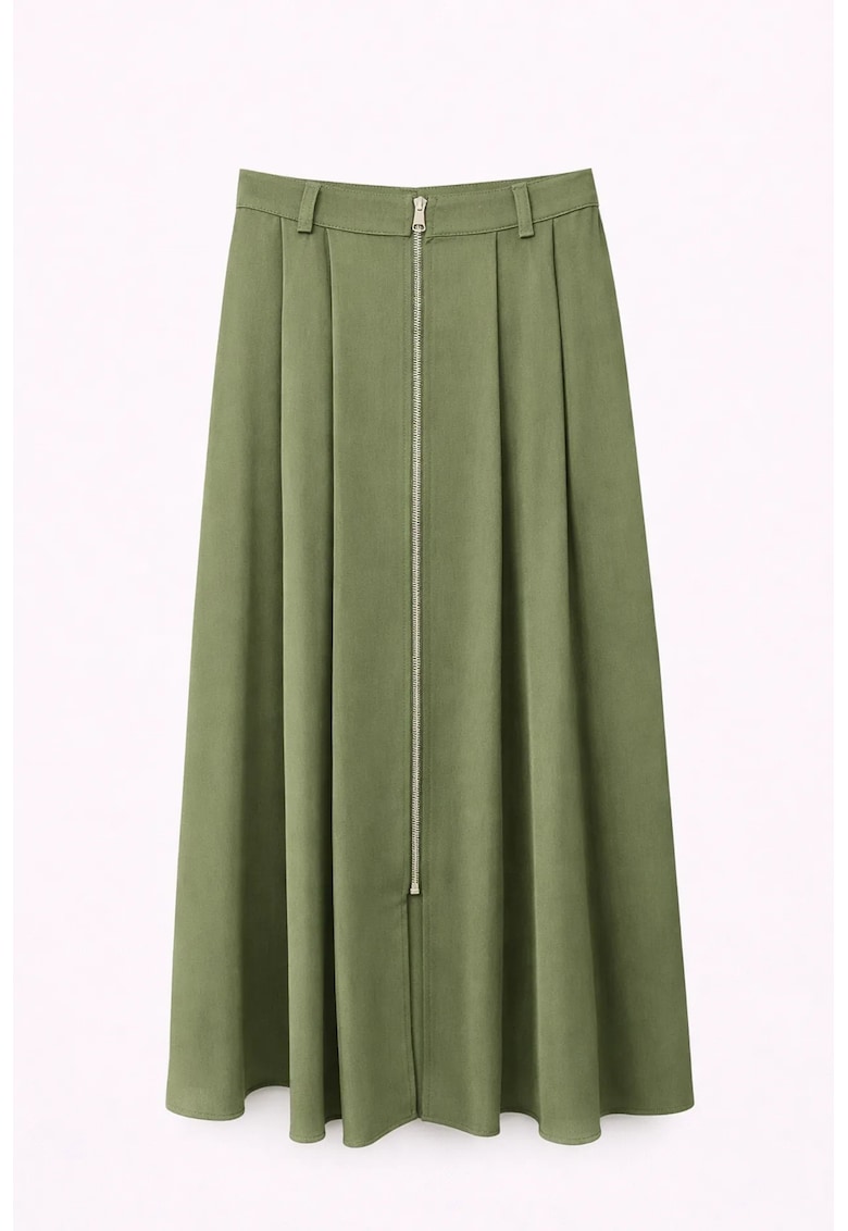 Fusta midi - talie inalta - fermoar - verde - poliester