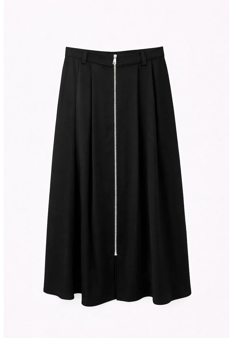 Fusta midi talie inalta - croiala in A - neagra