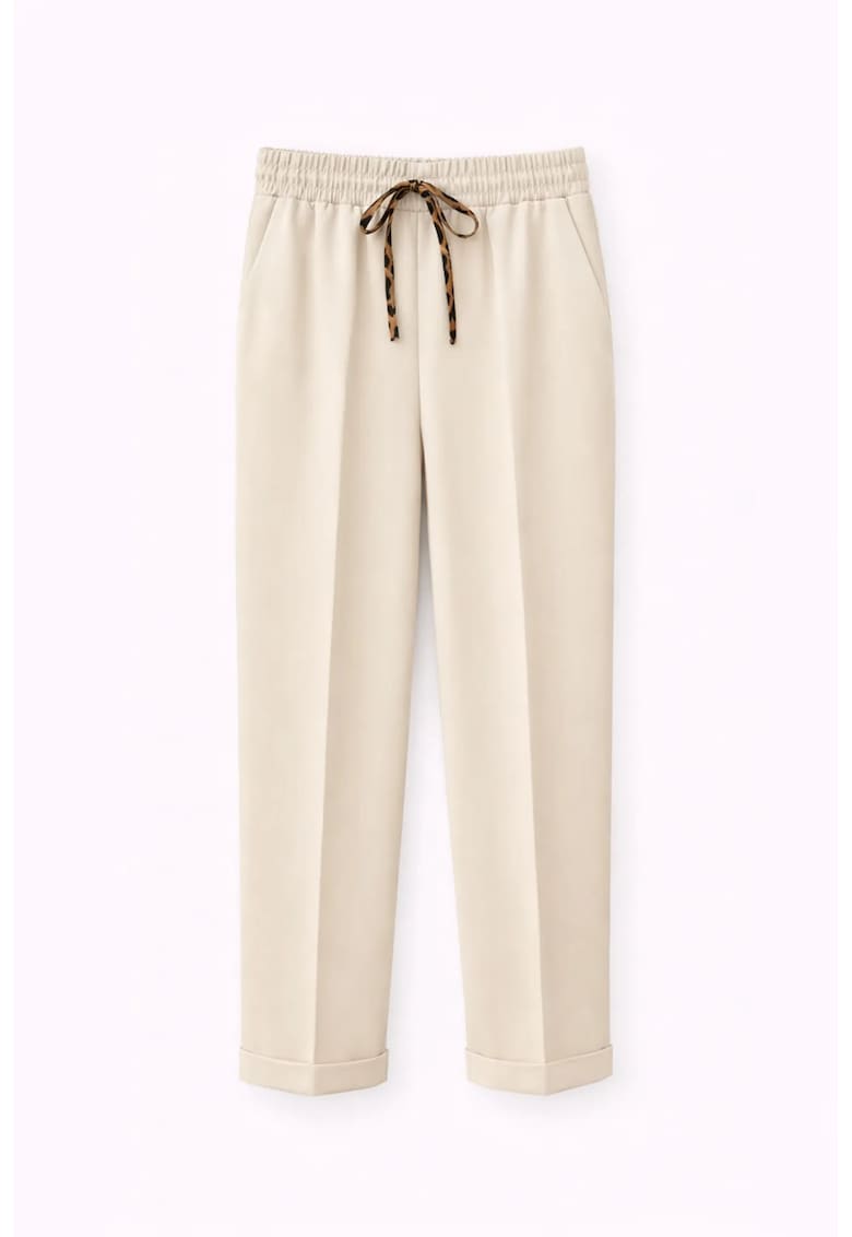 Pantaloni dama - talie elastica - culoare natural - material textil
