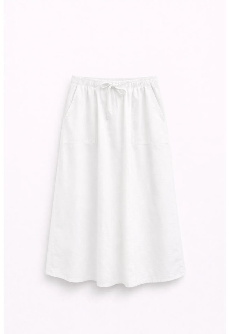 Fusta talie inalta - detaliu cu snur - alb - bumbac