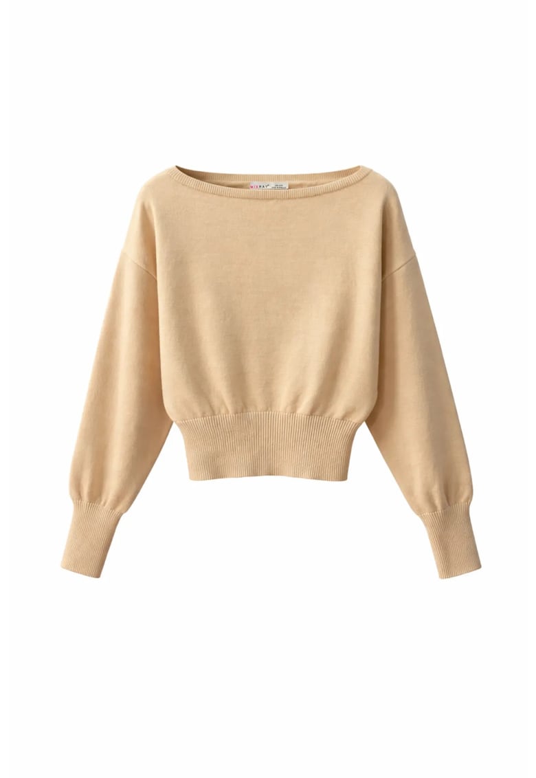 Pulover dama - asimetric - tiv reiat - bej natural - 100% poliester - One Size