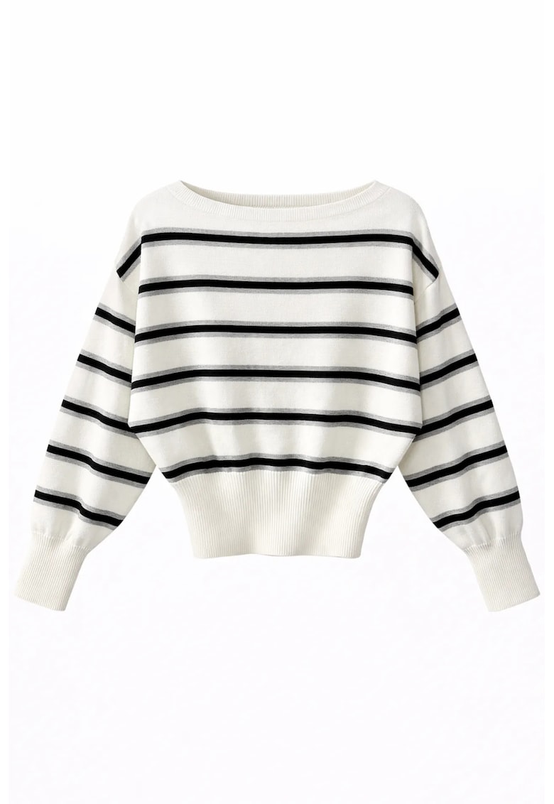 Pulover dama - asimetric - tiv reiat - alb prafuit - 100% poliester - One Size