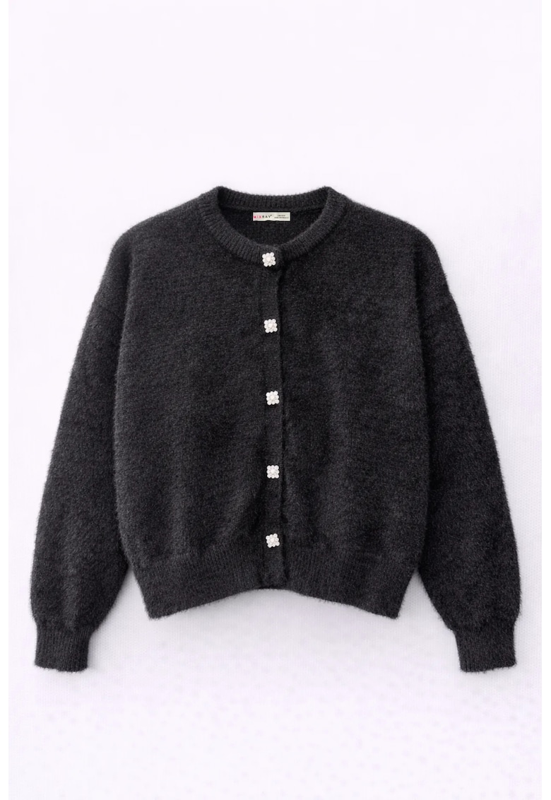 Cardigan Texturat Oversize - Negru - Poliester - Maneci Lungi - One Size