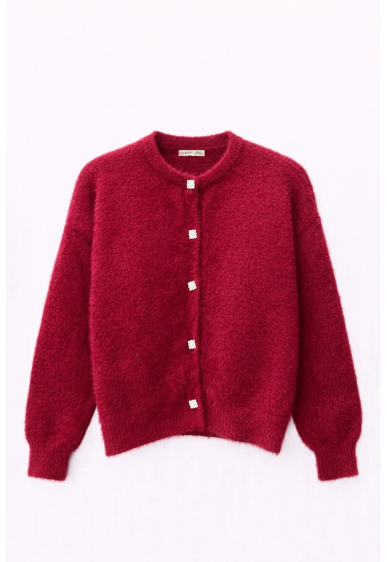 Cardigan dama - supradimensionat - texturat - rosu visiniu - 100% poliester - One Size