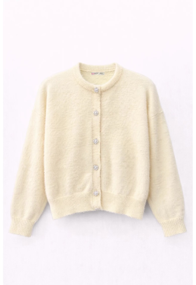 Cardigan dama - texturat - lung - galben lamaie - poliester - One Size