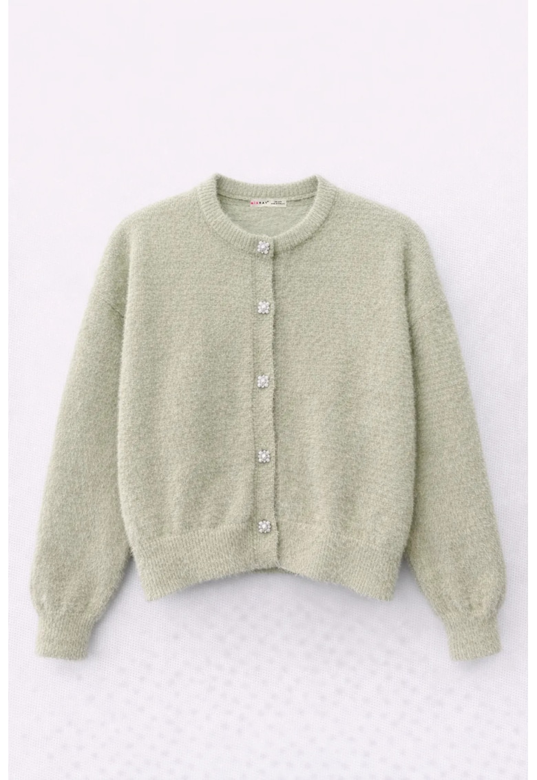 Cardigan Femei - Texturat Supradimensionat - Poliester - Verde salvie