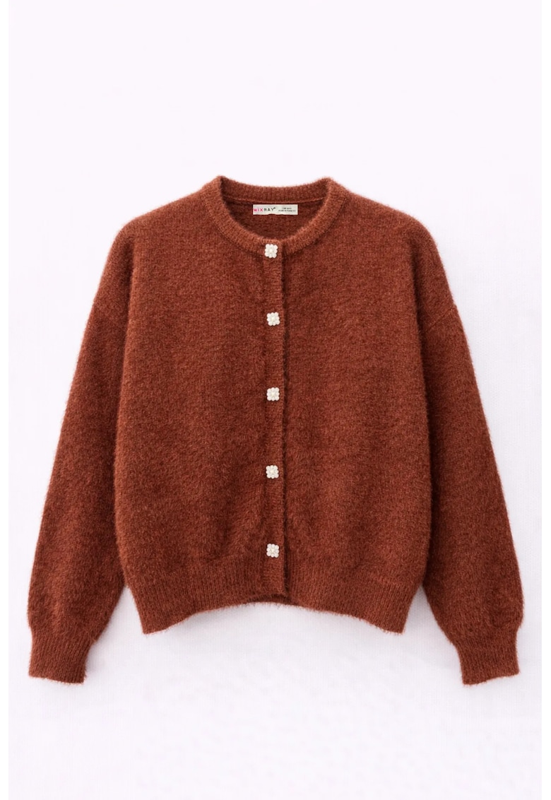 Cardigan dama - supradimensionat - cu nasturi - maro - poliester - One Size