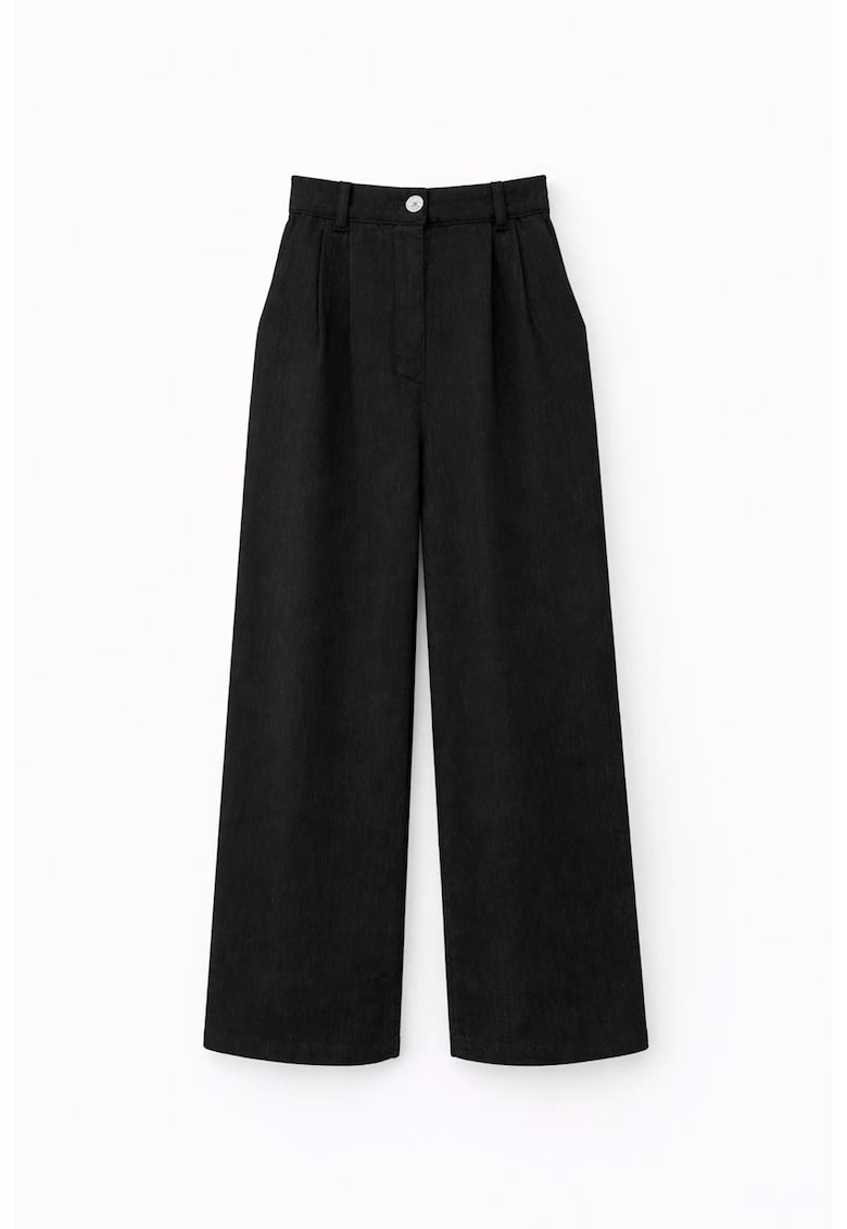 Pantaloni dama - catifea - talie inalta - croiala dreapta - negru