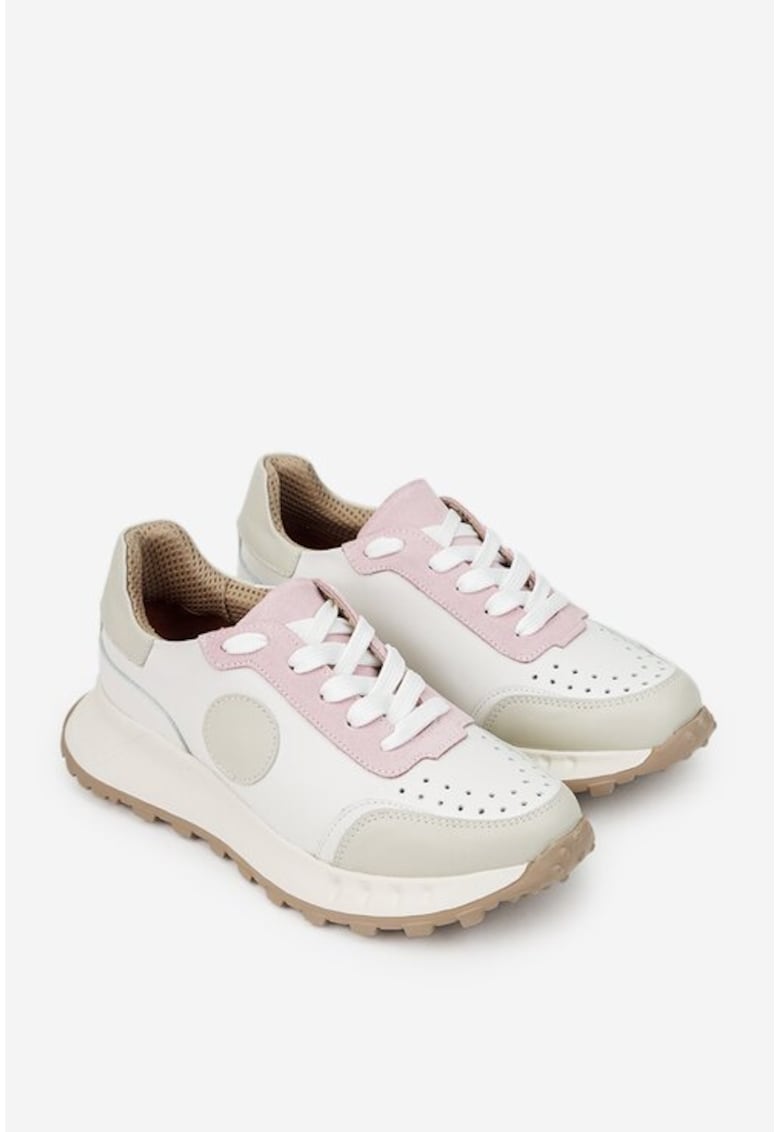 Pantofi dama albi cu accente colorate - Alb
