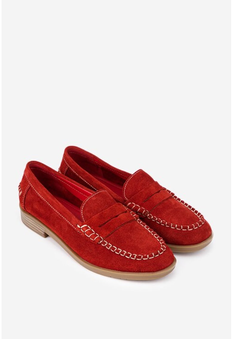 Pantofi dama piele intoarsa rosie - Rosu