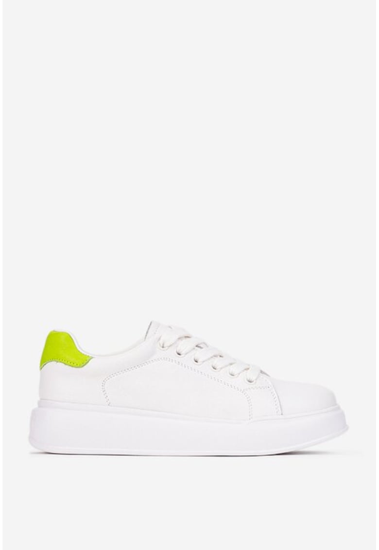 Pantofi dama din piele naturala alba cu verde