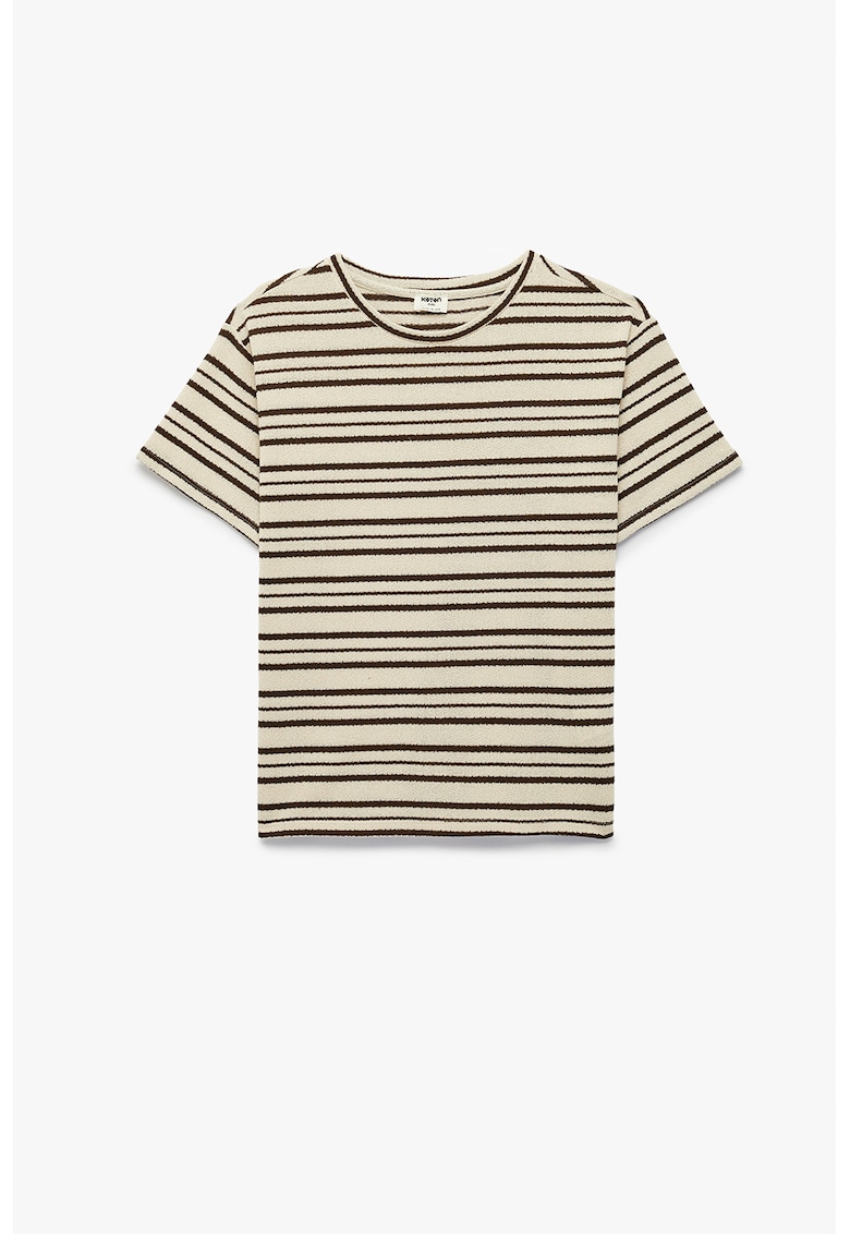 Tricou supradimensionat cu dungi - Maro/Crem