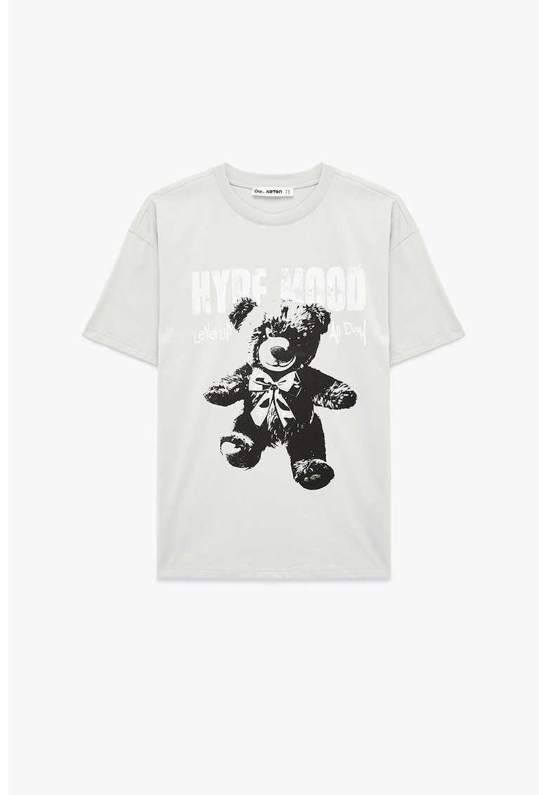 Tricou de bumbac cu imprimeu urs - Gri cenusiu