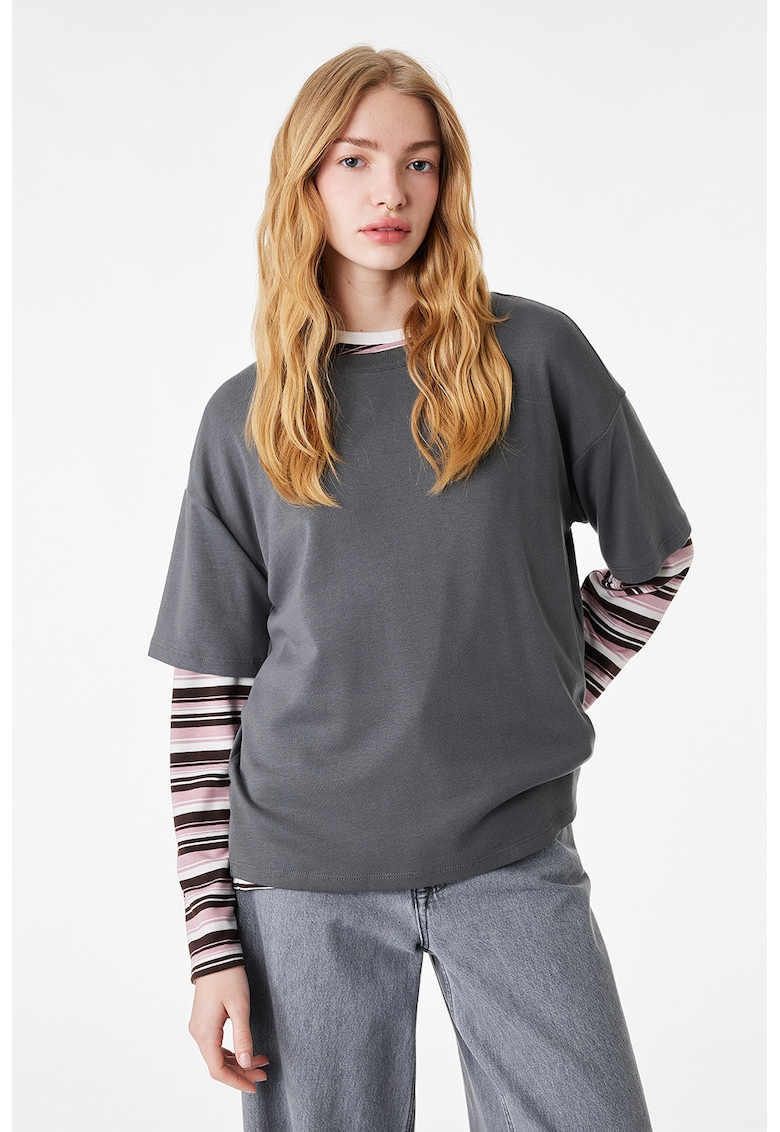 Tricou uni din amestec de modal - Gri inchis