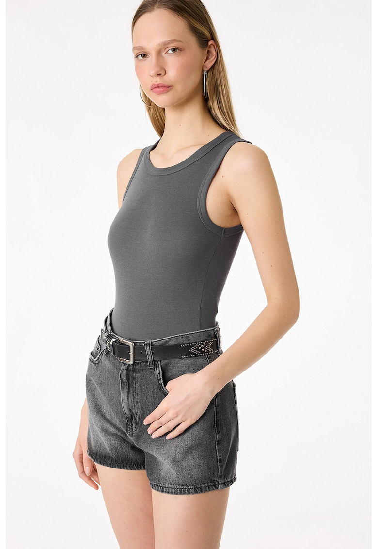Top-body uni din amestec de bumbac si modal - Gri inchis
