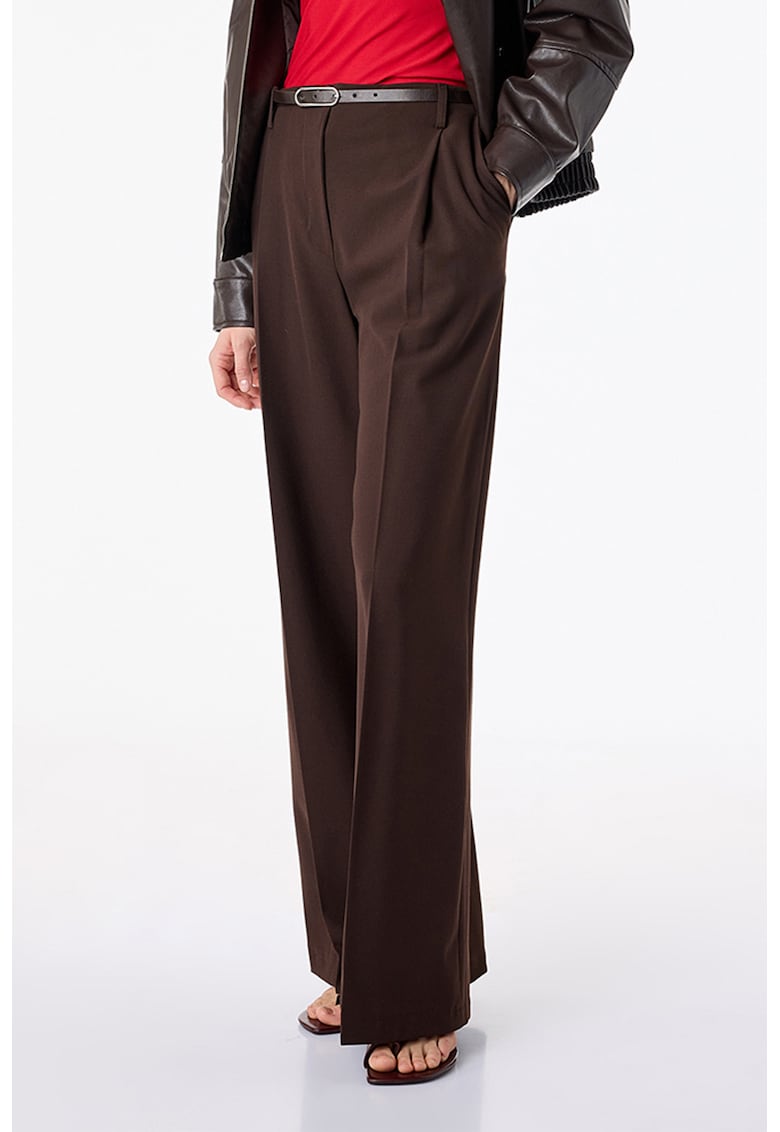 Pantaloni palazzo cu o curea - Maro inchis