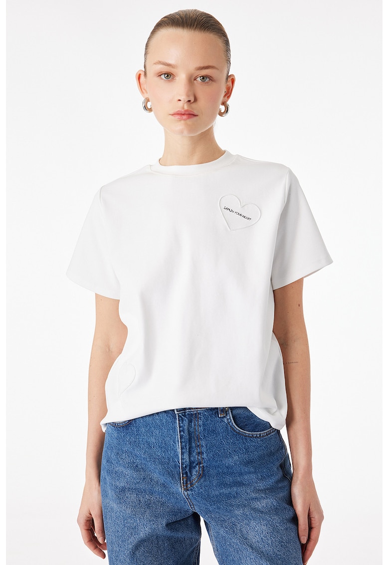 Tricou cu inima brodata - Alb optic