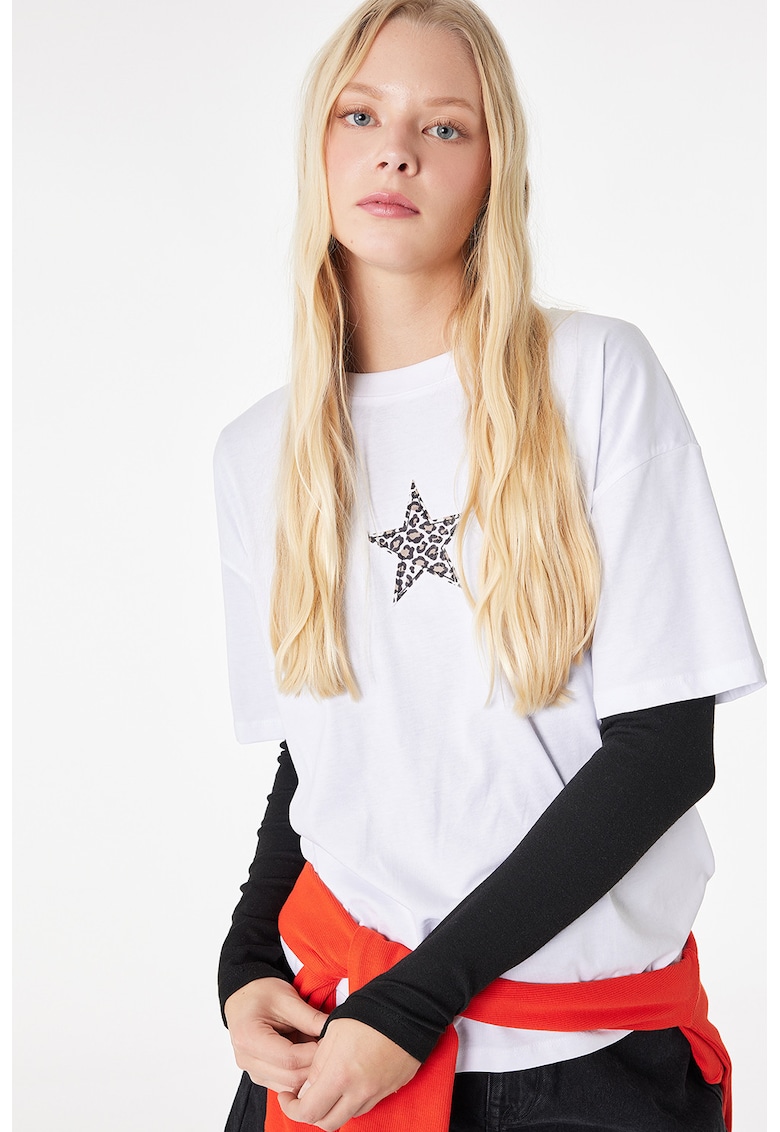 Tricou lejer cu maneci cazute - Alb/Maro