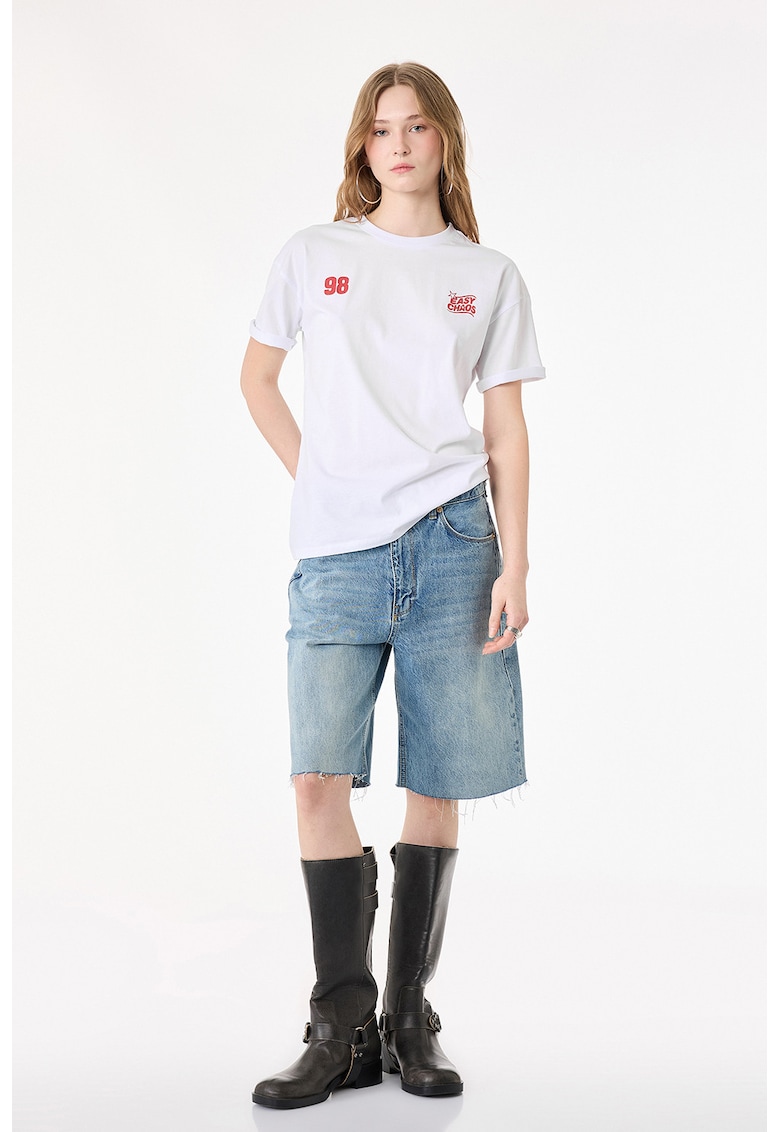 Tricou lejer cu imprimeu text discret - Rosu/Alb murdar