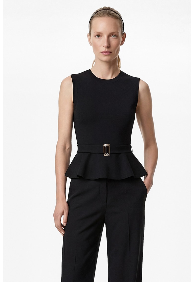 Bluza fara maneci cu terminatie plepum si curea - Auriu/Negru