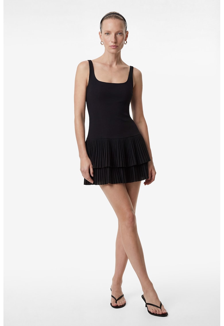 Rochie mini cu garnituri cu pliuri - Negru