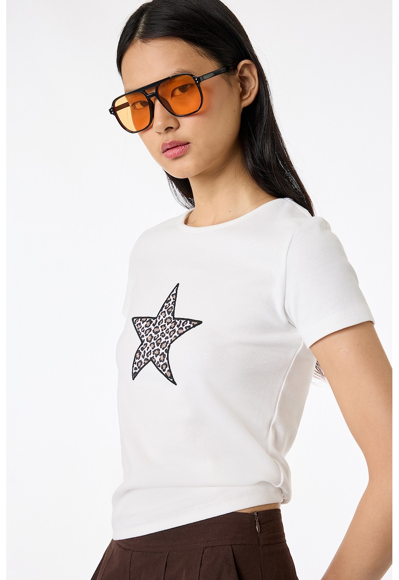Tricou slim fit - Maro/Alb murdar