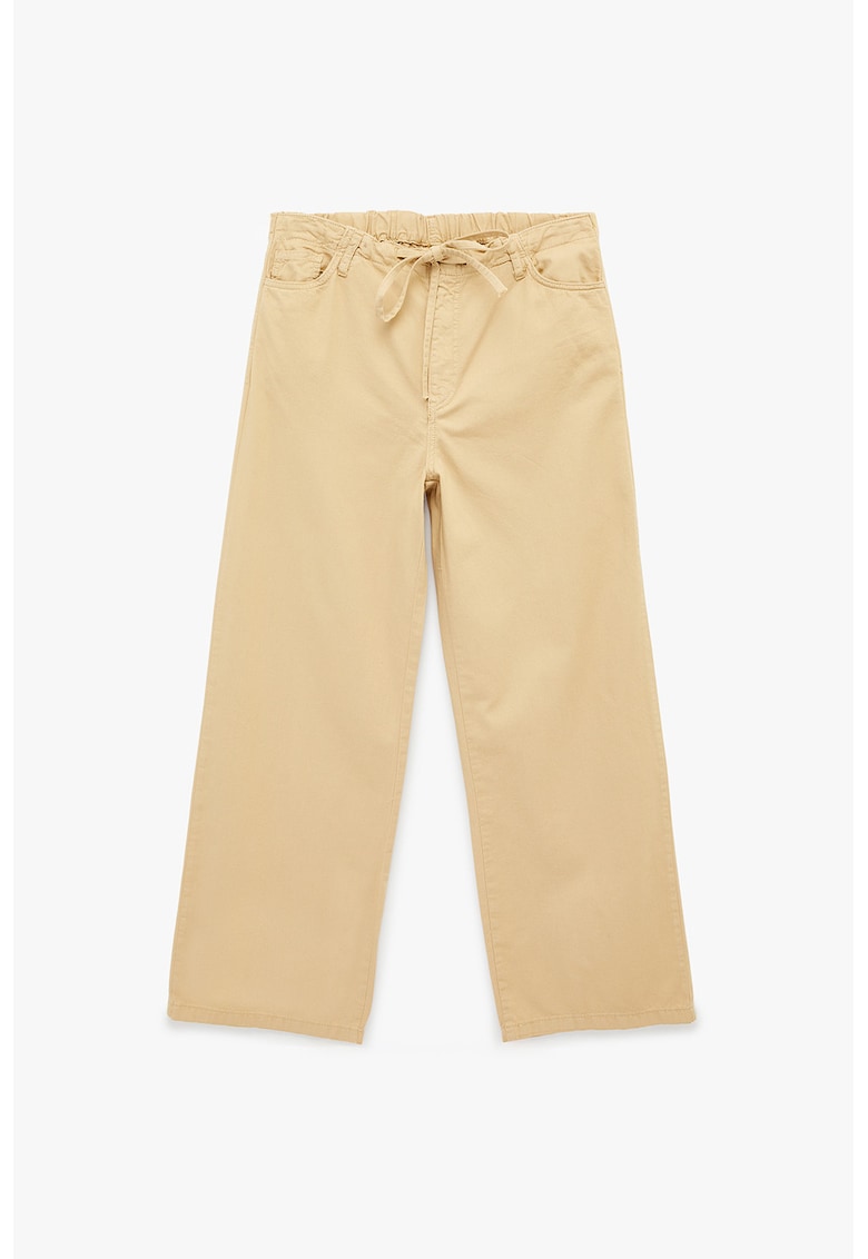 Pantaloni de bumbac cu croiala ampla si talie ajustabila - Portocaliu pal
