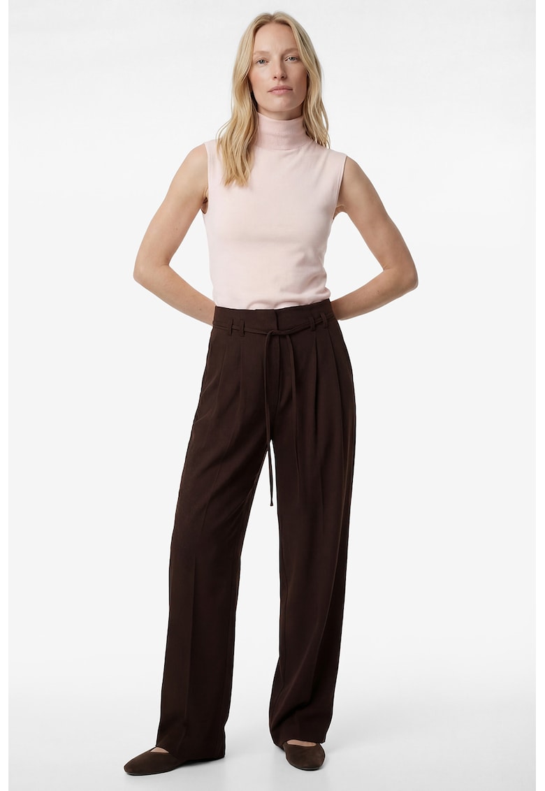 Pantaloni cu croiala ampla si cordon - Maro inchis
