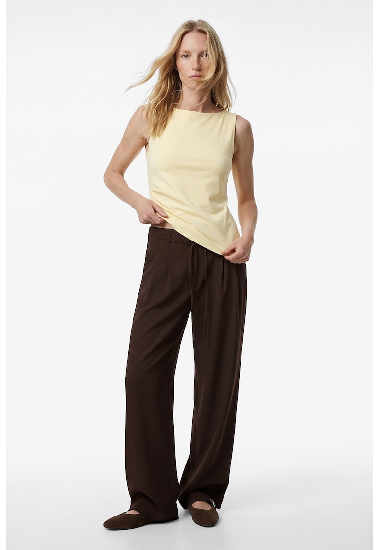 Pantaloni din amestec de modal cu croiala ampla si cordon - Maro inchis