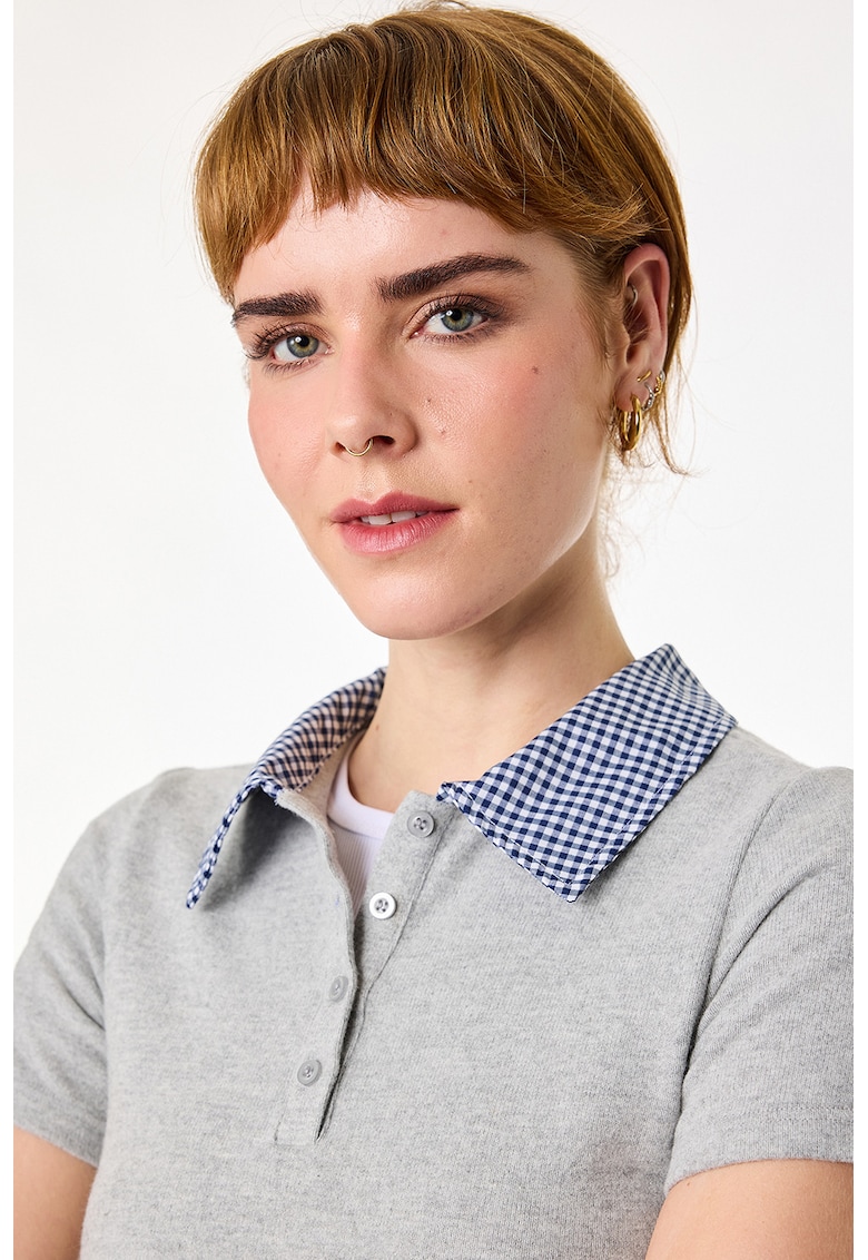 Tricou polo slim fit - Gri/Bleumarin
