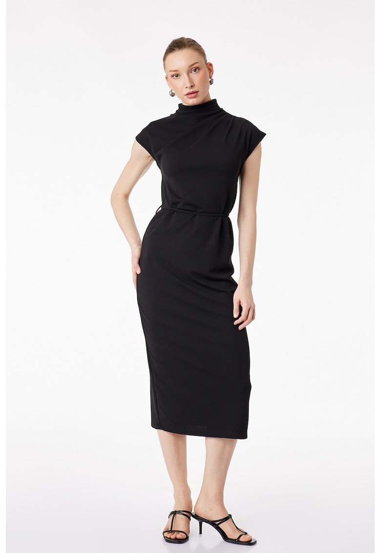 Rochie midi cu maneci scurte - Negru
