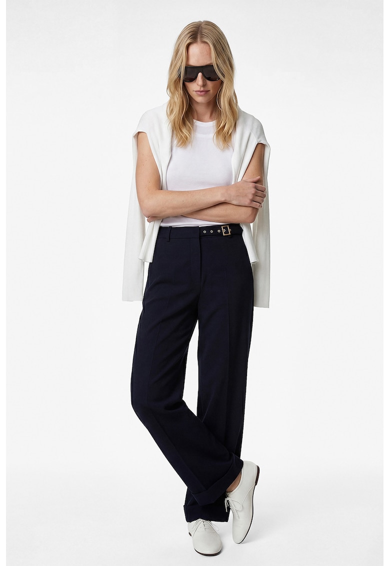 Pantaloni drepti cu curea - Albastru inchis