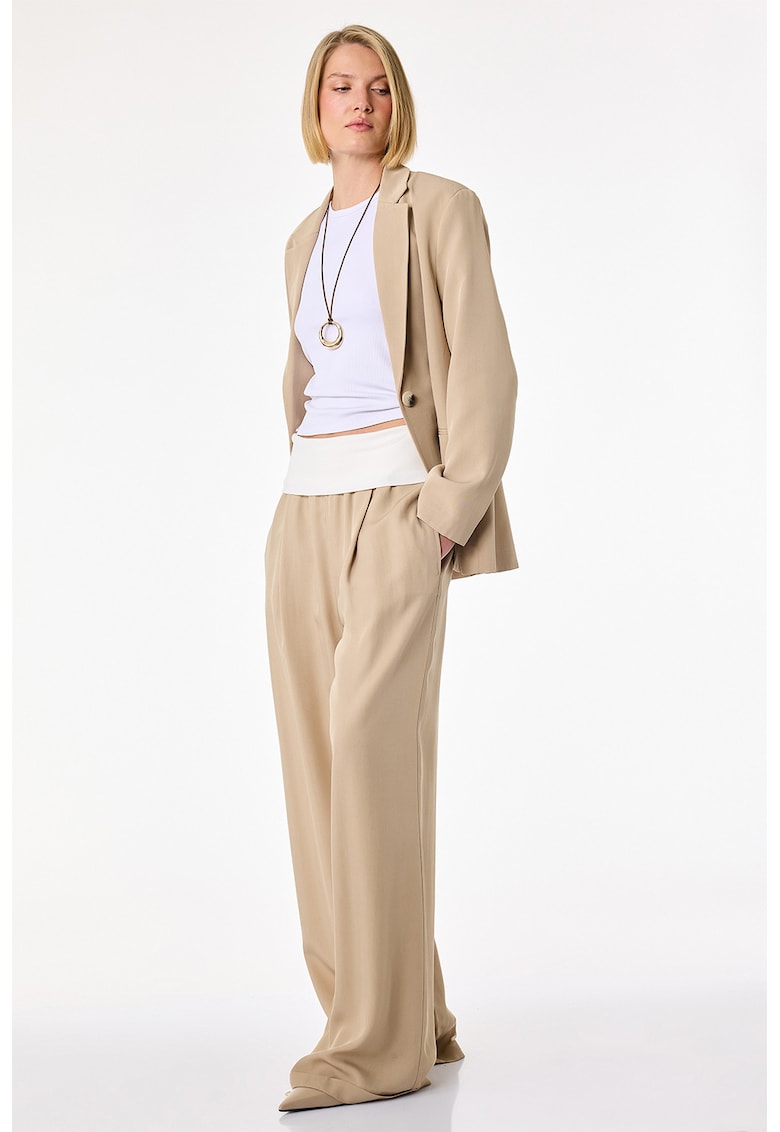 Pantaloni cu croiala ampla si banda in talie rulata - Bej