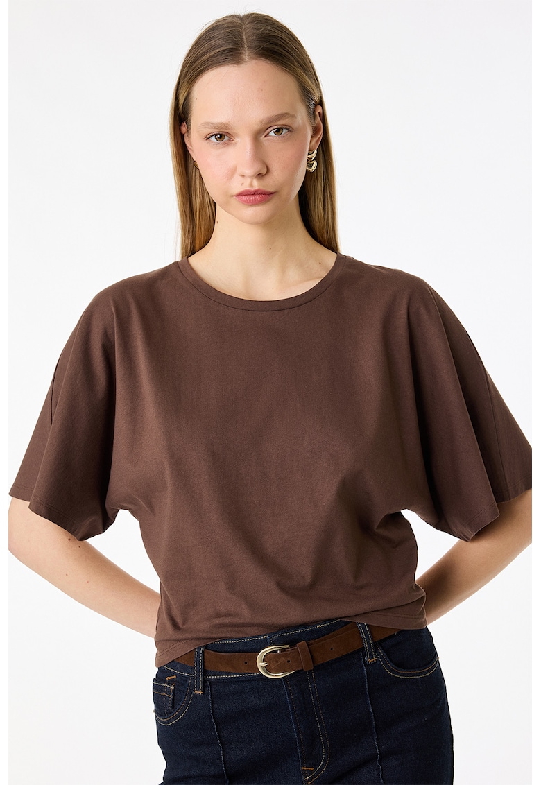 Tricou lejer cu decolteu rotund - Maro pamantiu