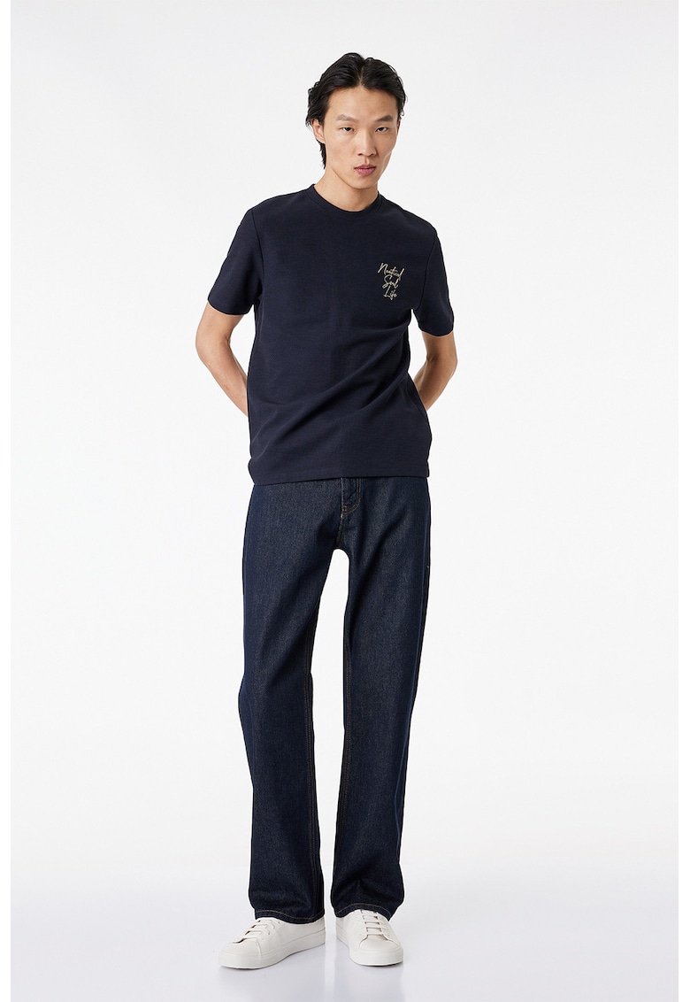 Tricou regular-fit cu imprimeu text nautic - Albastru inchis