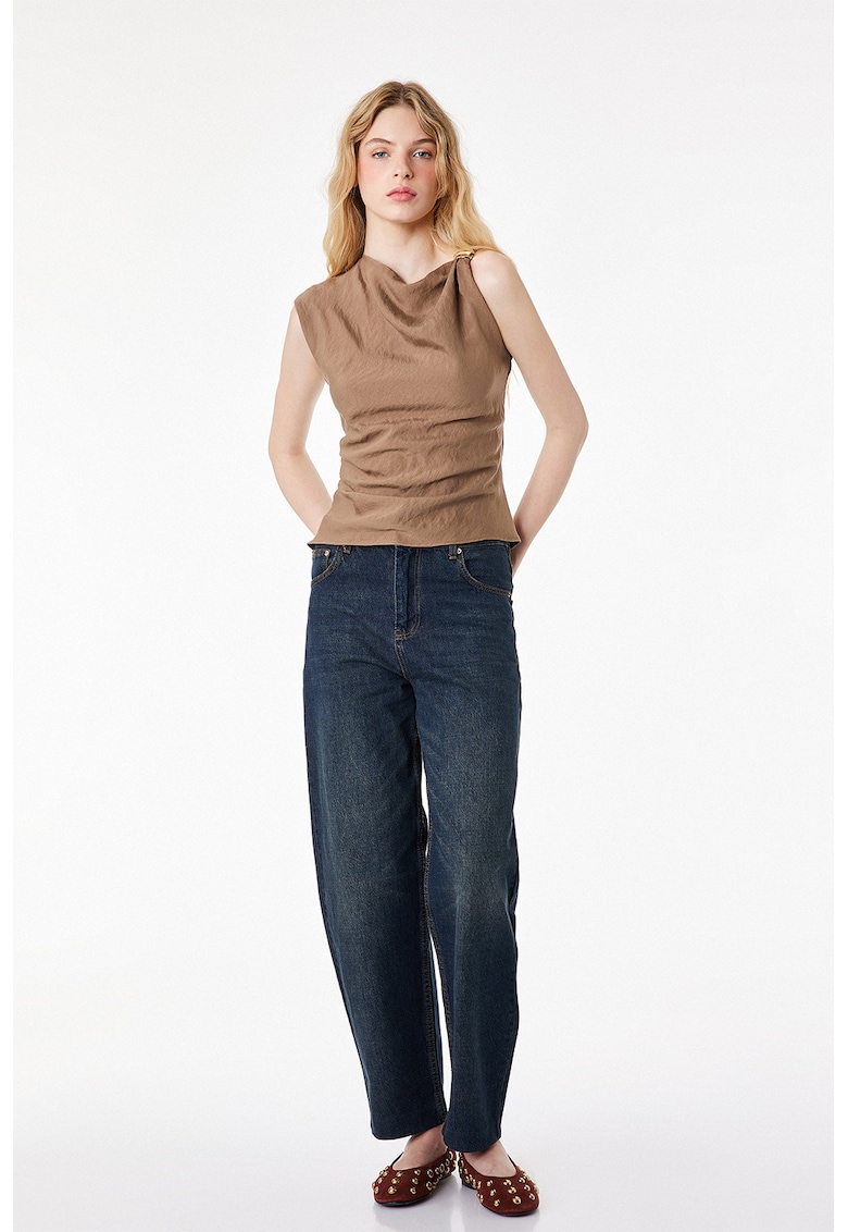 Tricou asimetric din amestec de modal - Maro taupe