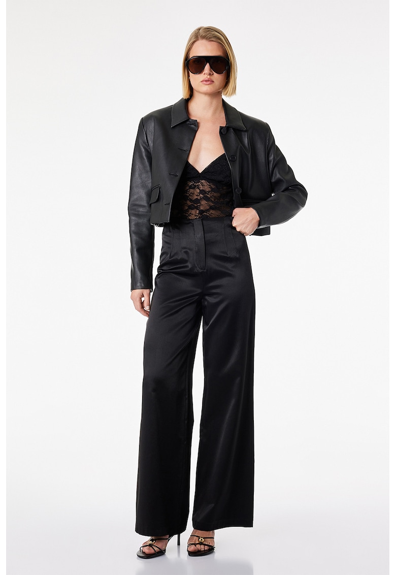 Pantaloni din satin cu croiala ampla - Negru