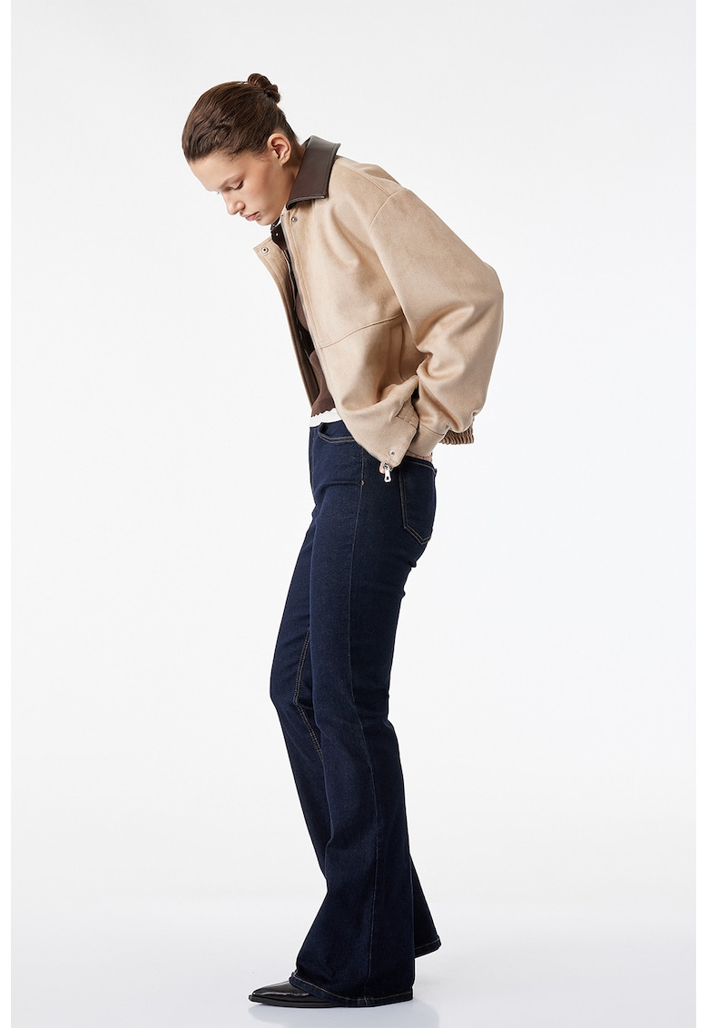 Blugi cu croiala bootcut si talie inalta - Albastru inchis