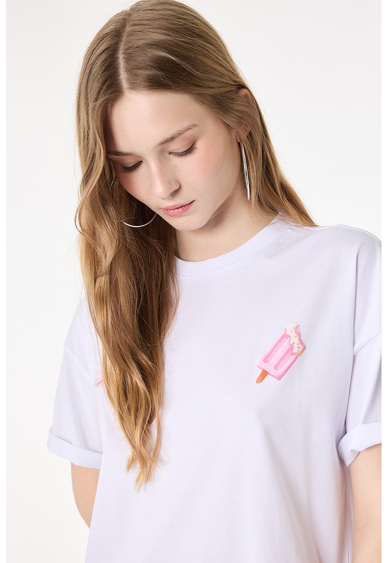 Tricou din bumbac cu imprimeu pe partea din spate - Alb murdar