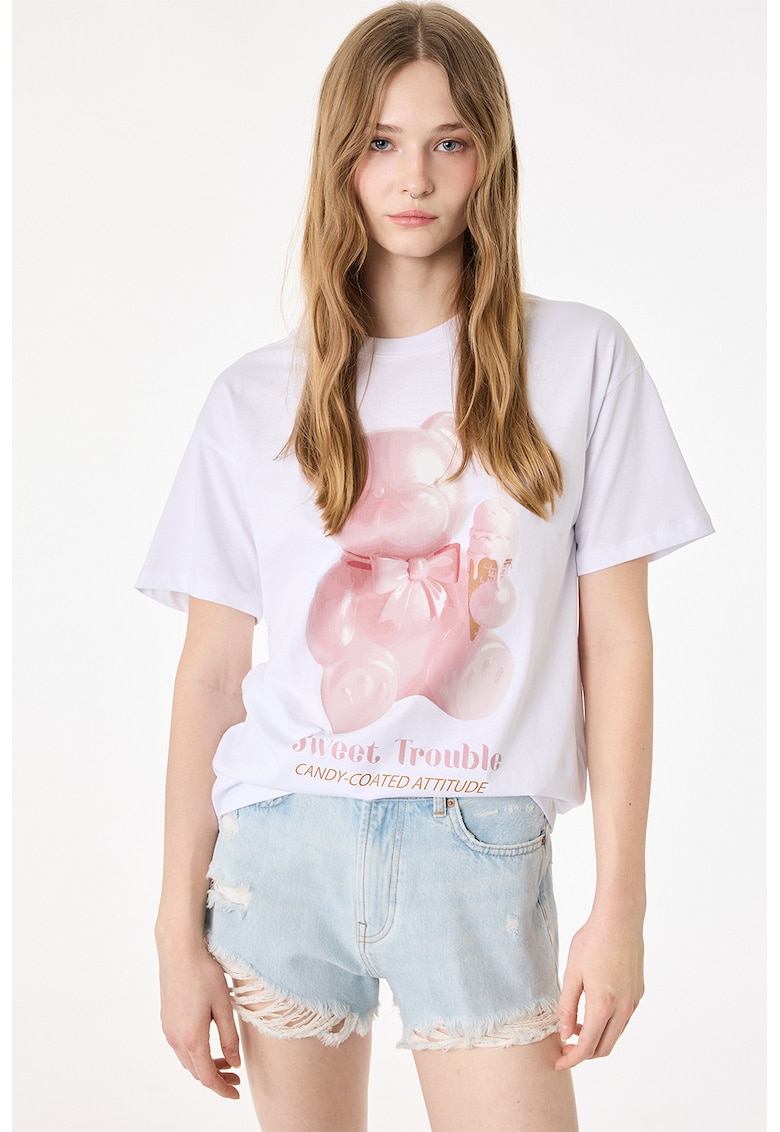 Tricou lejer cu imprimeu grafic - Alb murdar