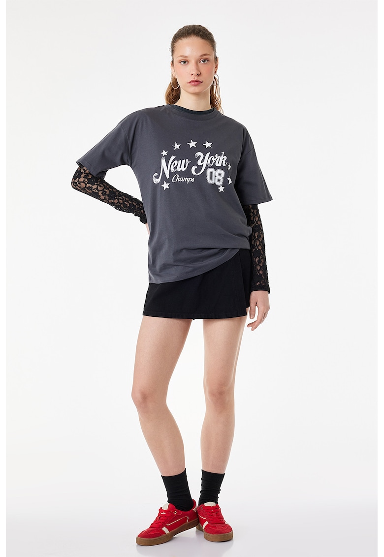 Tricou lejer cu maneci cazute - Gri inchis