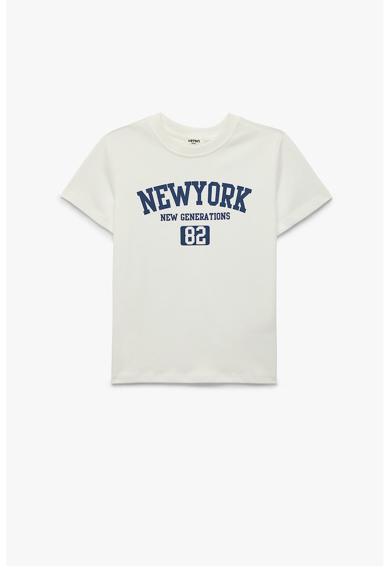 Tricou cu imprimeu text - Alb fildes/Albastru
