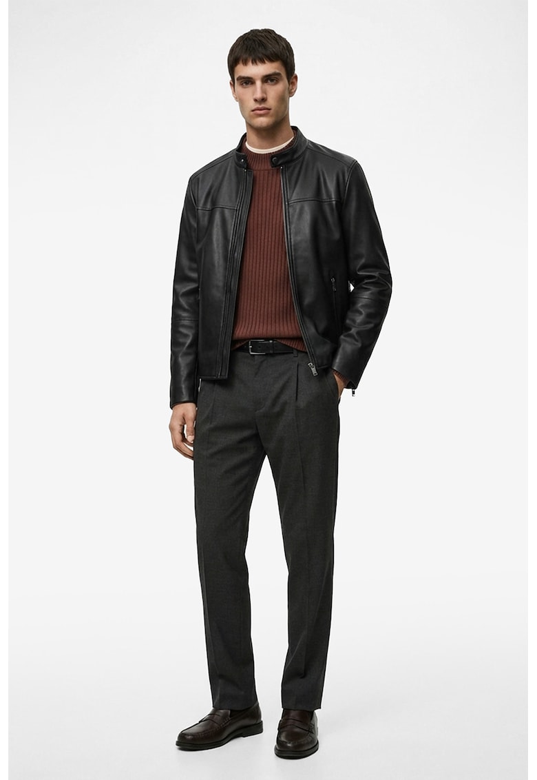 Pantaloni chino din amestec de lana cu pliuri - Gri inchis